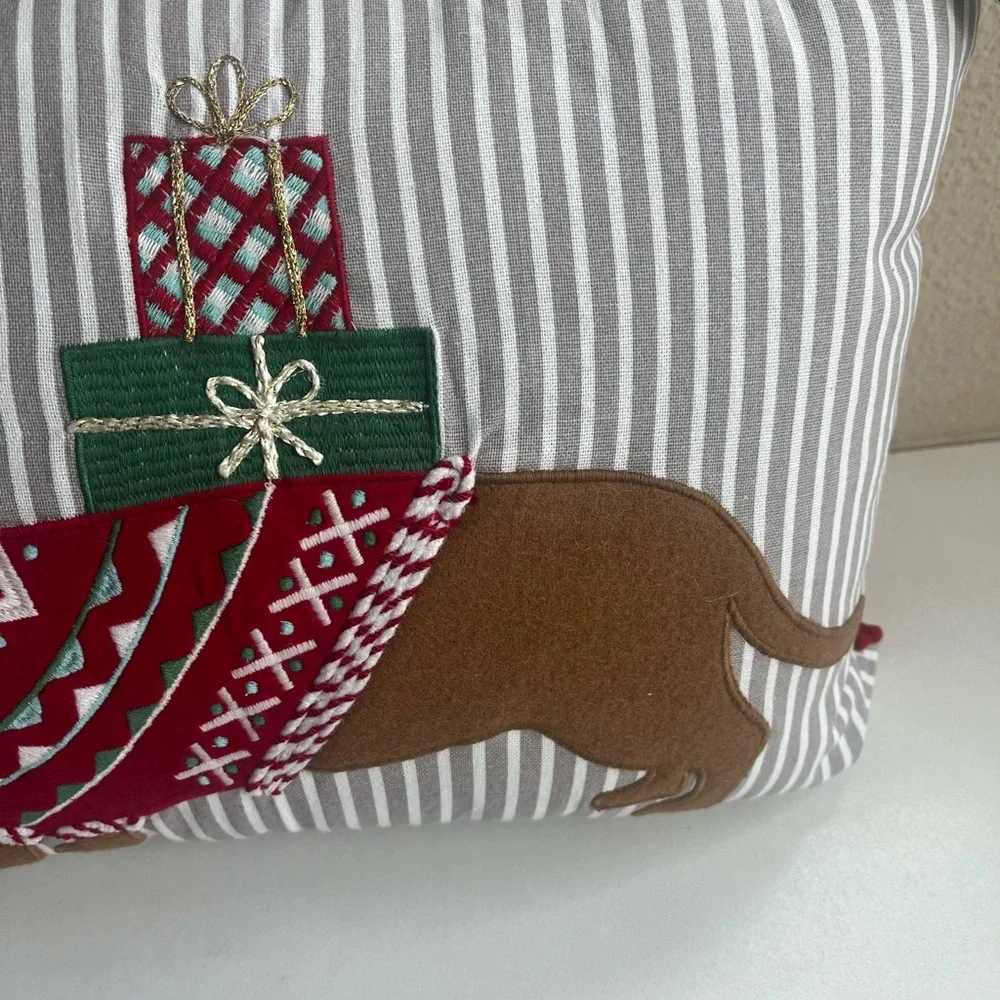 Christmas Dachshund Holiday Pillow - Red and Brown